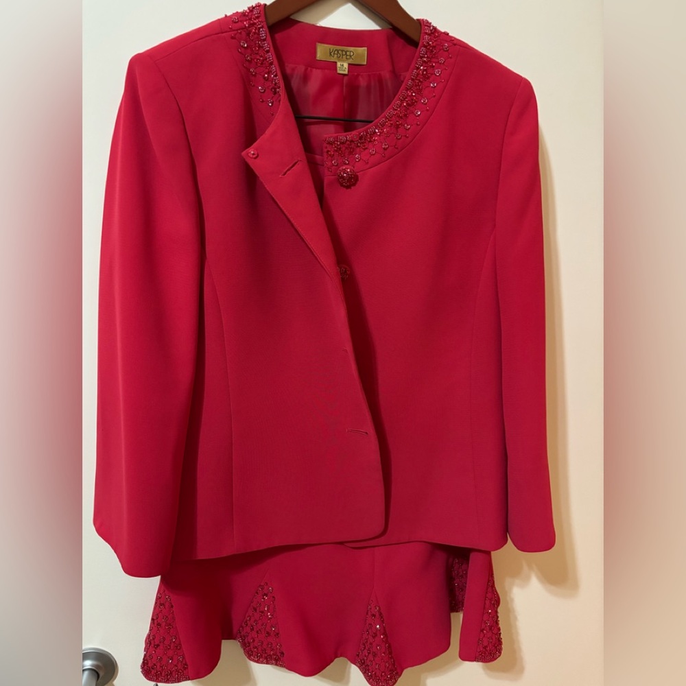 Kasper Red Women's Blazer with Embellished Collar